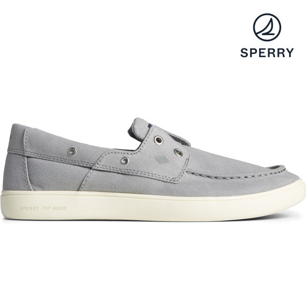 Men s Outer Banks 2-Eye Canvas Boat Shoe - Grey (STS23865) Cheap