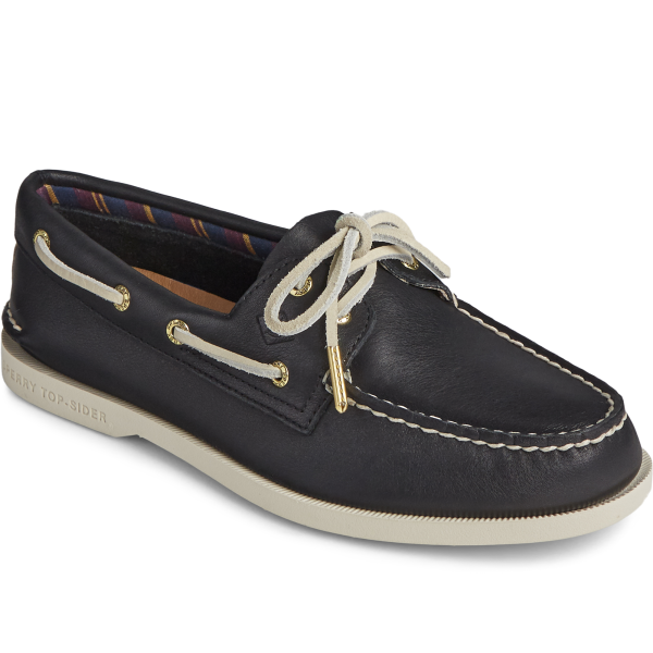 Women s Authentic Original Plushwave Walker Leather Black Boat Shoes (STS85501) Online