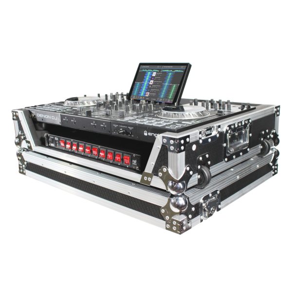 ProX XS-PRIME4W ATA-300 Style Flight Case - For Denon PRIME 4 DJ Controller - With 1U Rack Space & Wheels - Silver on Black Fashion