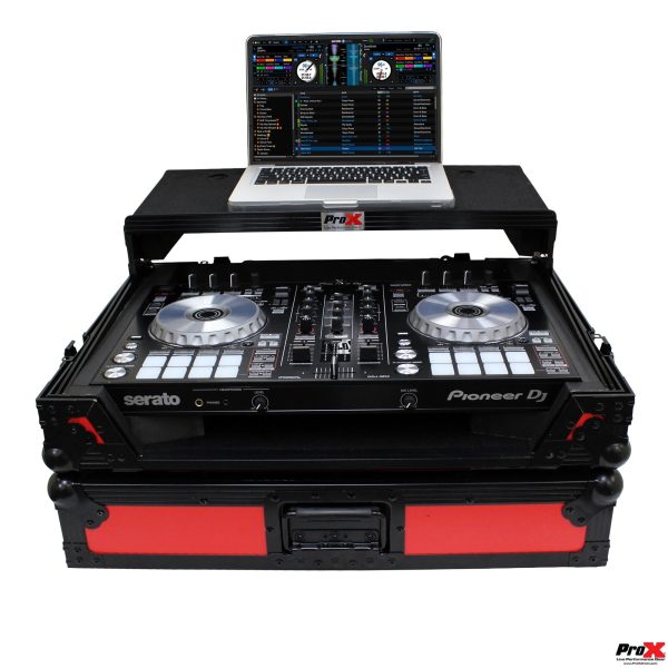 ProX XS-DDJSR2LTRBLED ATA Flight Case - Pioneer DDJ-SR2 DJ Controller - With Laptop Shelf & LED - Black Red Discount