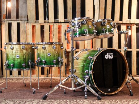 DW Collector s 333 Green Fade over Vertical Olive Ash Burl Drum Set - 22,10,12,14,16 - SO#1381839 For Sale