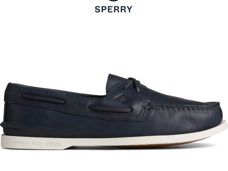 Men s Authentic Original™ Cross Lace Leather Boat Shoe Navy (STS24958) For Cheap