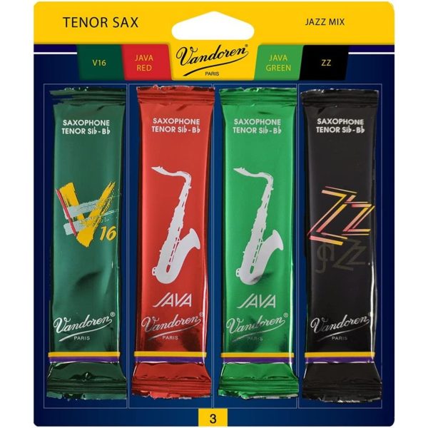 Vandoren SRMIXT3 Tenor Sax Red - Jazz Mix - Includes ZZ, V16, Java & Java Red - Strength 3 on Sale