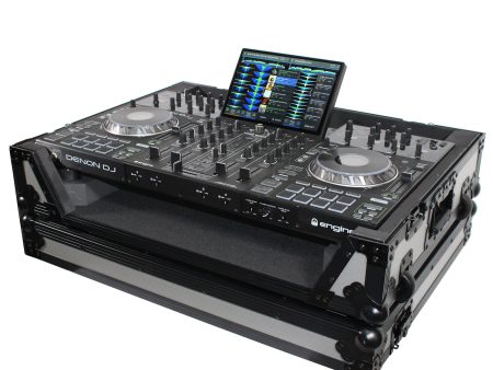 ProX XS-PRIME4WGB ATA-300 Style Flight Case - For Denon PRIME 4 DJ Controller - With 1U Rack Space & Wheels - Black Gray For Sale