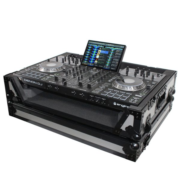 ProX XS-PRIME4WGB ATA-300 Style Flight Case - For Denon PRIME 4 DJ Controller - With 1U Rack Space & Wheels - Black Gray For Sale